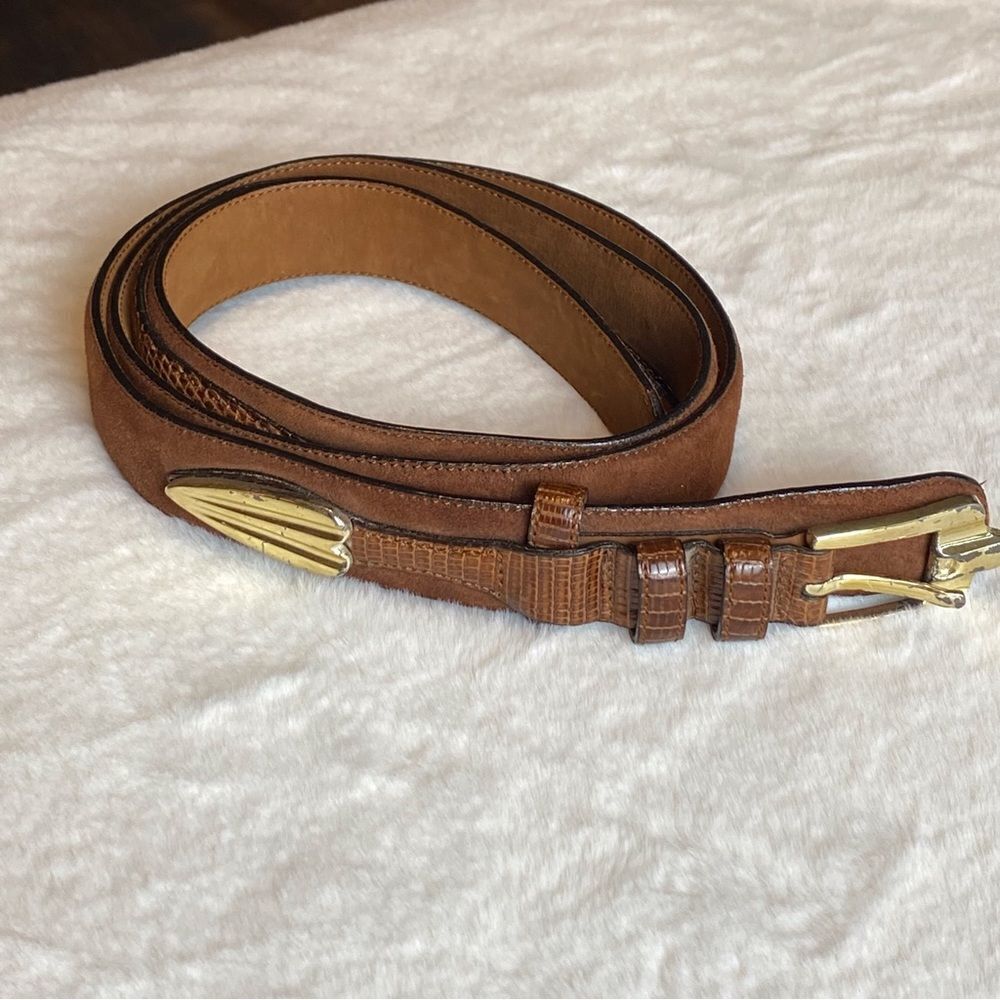 Rochester Big and Tall Brown Genuine Lizard and Suede Leather Belt